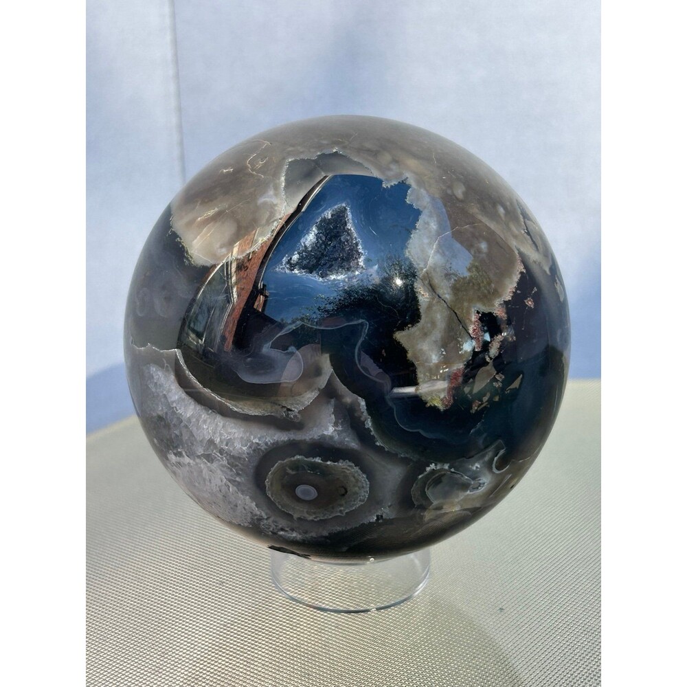 Large Volcano Agate Sphere 82.5mm - NEON GREEN UV REACTION
